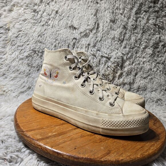 Converse High Top Women 9 Size Chuck Taylor Embroidered Butterfly Platform Shoes - Picture 1 of 12
